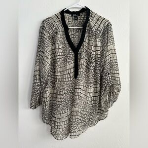 AGB Women’s Blouse Black & Cream Semi Sheer 2XL